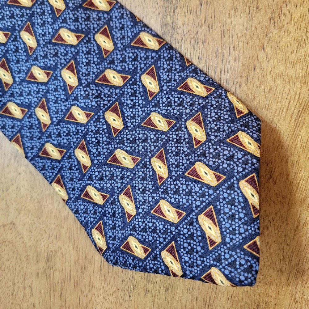 Bill Blass Black Label Silk Men's Necktie Blue Geometric Pattern 100% Office